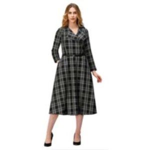 eShakti Zip Front A-Line Gray, black, white Plaid Suiting Dress 5X